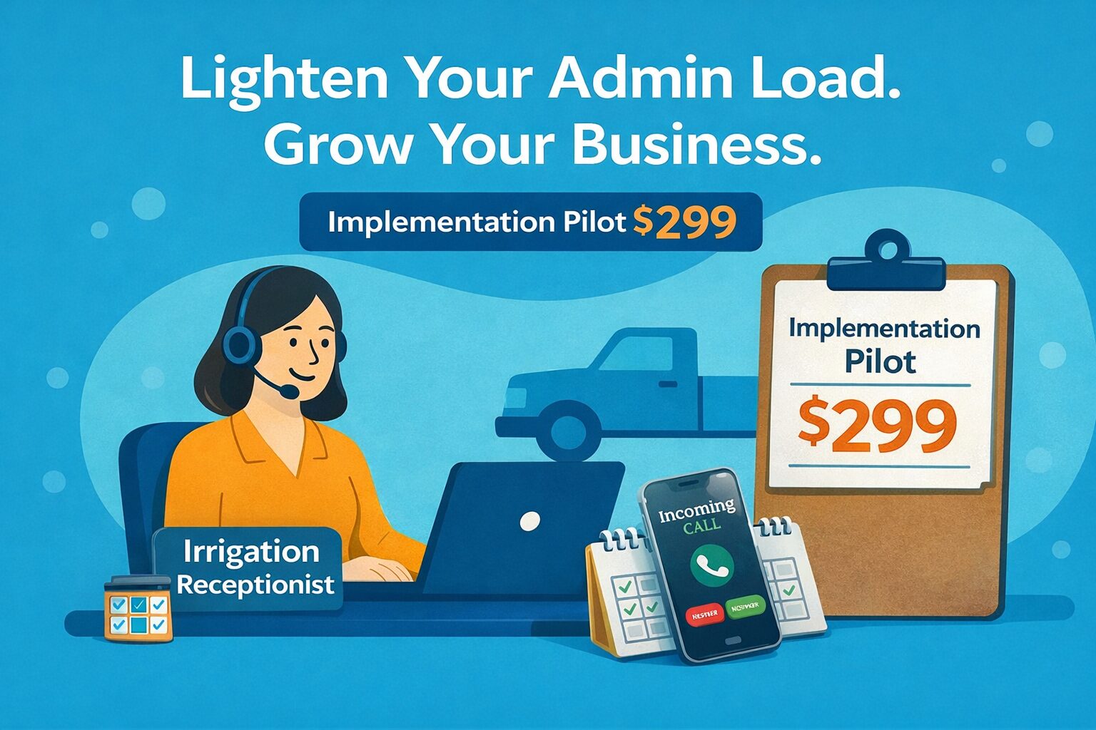 Irrigation Assistant receptionist helping irrigation companies