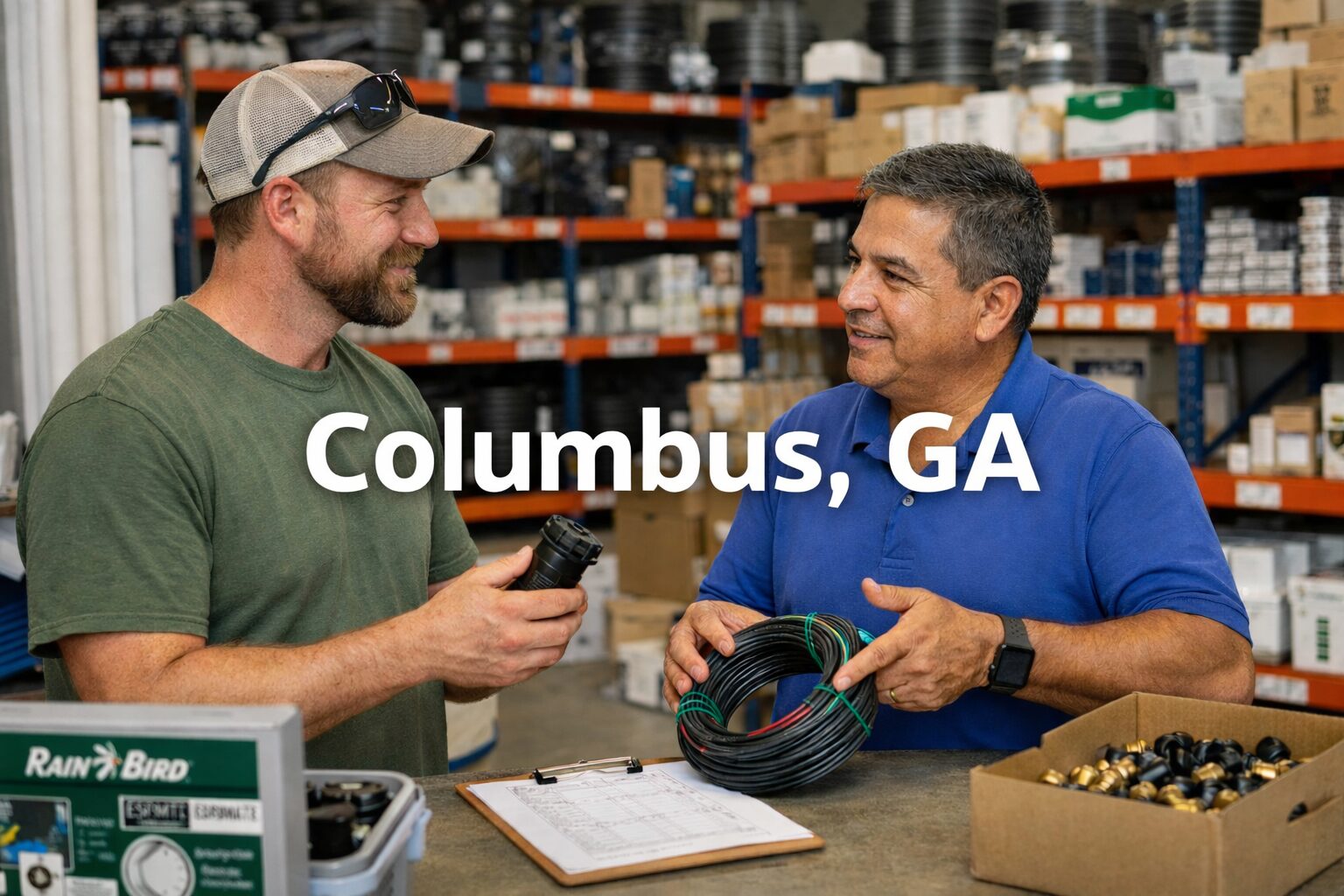Irrigation contractor partnering with wholesale irrigation supplier in Columbus GA warehouse