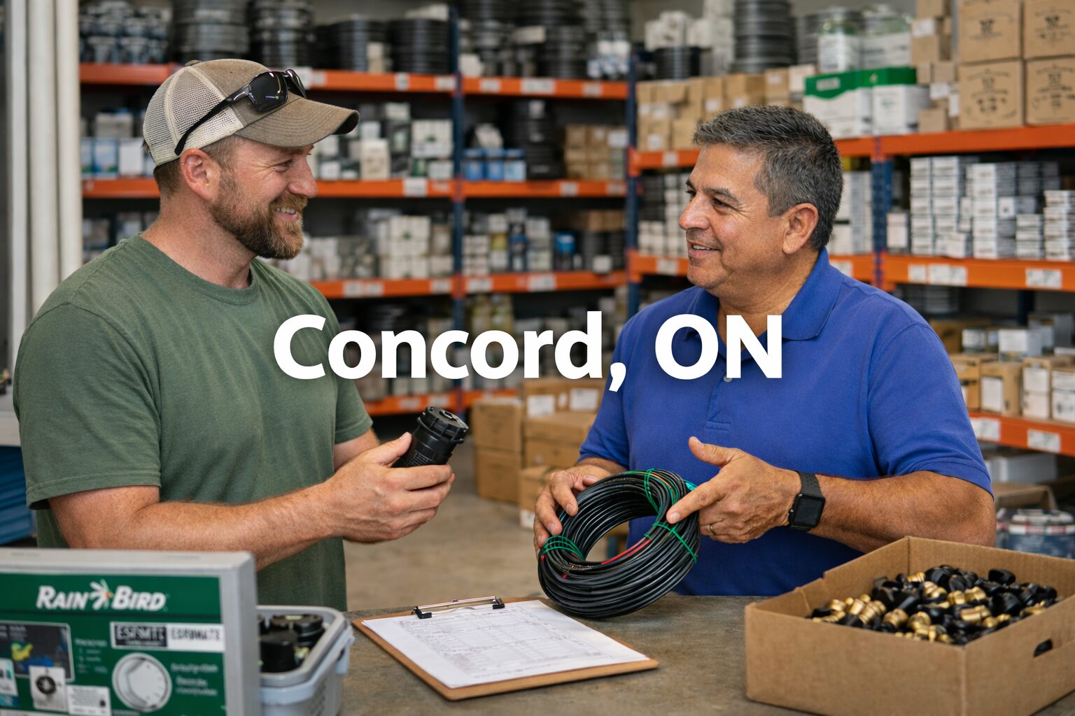 Irrigation contractor partnering with wholesale irrigation supplier in Concord Ontario warehouse