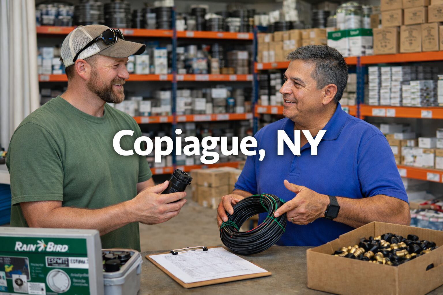Irrigation contractor partnering with wholesale irrigation supplier in Copiague New York warehouse