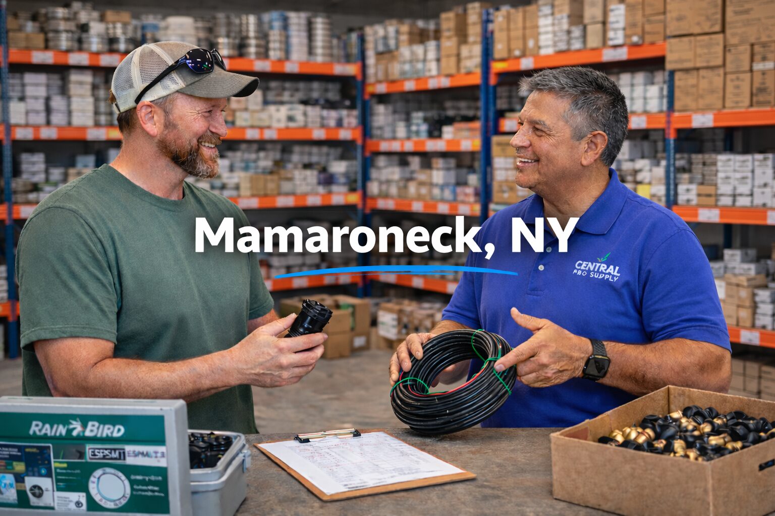 Irrigation contractor partnering with wholesale irrigation supplier in Mamaroneck New York warehouse